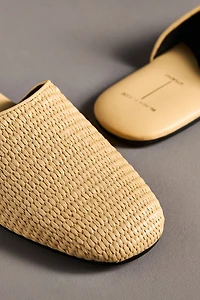 Black Suede Studio Shiloh Raffia Mule Slides
