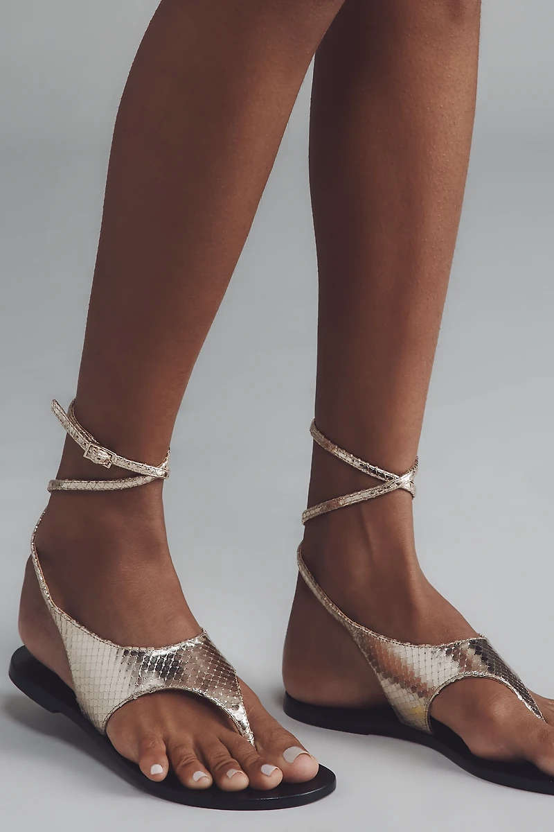 Black Suede Studio Mindy Metallic Thong Sandals