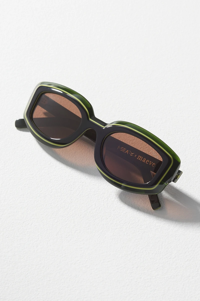 I-SEA Curved Rectangular Colorblock Polarized Sunglasses