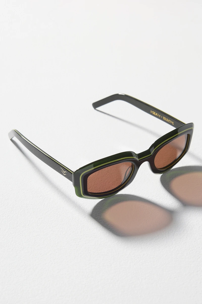 Maeve Curved Rectangular Colorblock Polarized Sunglasses