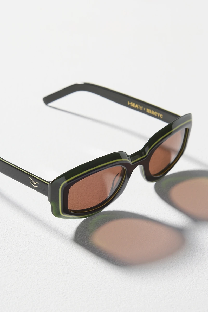 Maeve Curved Rectangular Colorblock Polarized Sunglasses