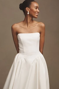 BHLDN Strapless Basque-Waist Lace-Up Fit & Flare Midi Dress