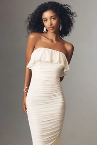 Ronny Kobo Dominica Strapless Ruffled Ruched Fitted Maxi Dress