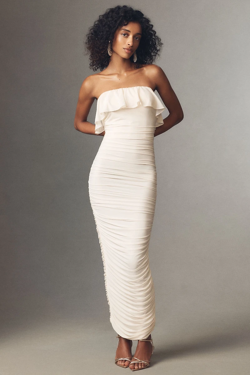 Ronny Kobo Dominica Strapless Ruffled Ruched Fitted Maxi Dress