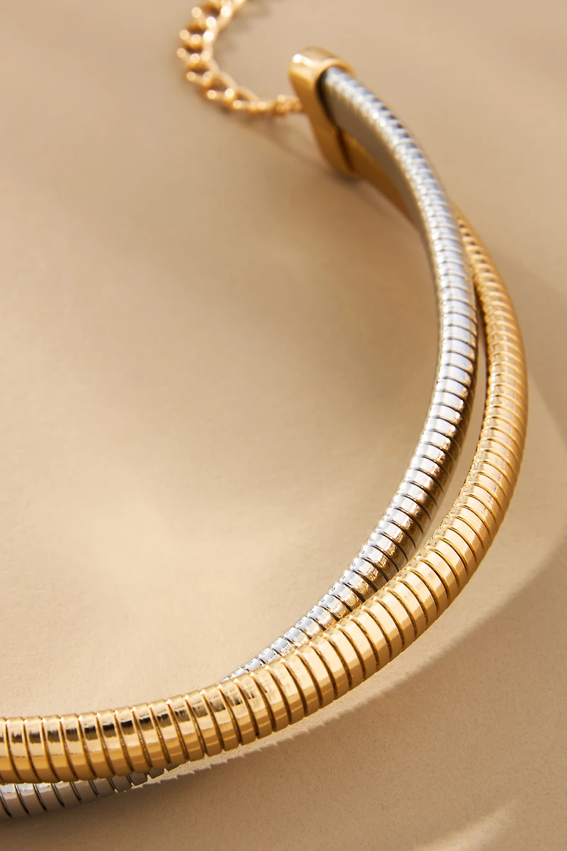 Textured Mixed Metal Collar Necklace