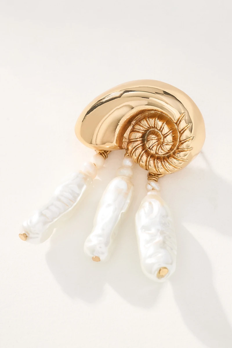 Metallic Shell Pearl Drop Earrings