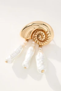 Metallic Shell Pearl Drop Earrings
