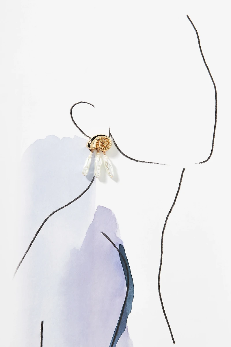 Metallic Shell Pearl Drop Earrings