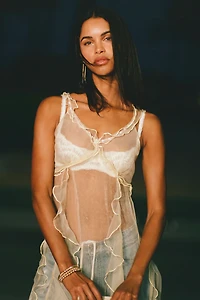Ollari Sheer Chiffon Ruffle Maxi Slip Dress