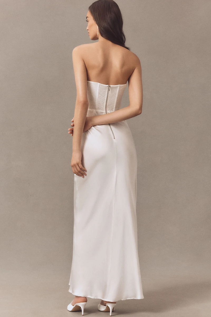 Significant Other Sofiya Strapless Lace Draped Satin Maxi Dress