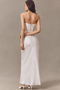 Significant Other Sofiya Strapless Lace Draped Satin Maxi Dress