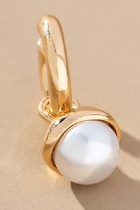 Pearl Drop Huggie Hoop Earrings