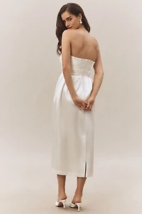 BHLDN Strapless Satin Midi Dress
