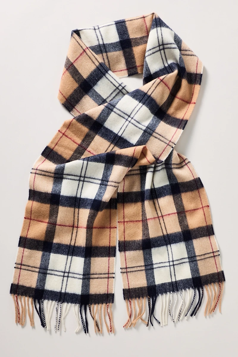 Barbour Tartan Plaid Cashmere Blend Fringe Scarf