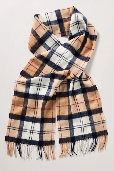 Barbour Tartan Plaid Cashmere Blend Fringe Scarf