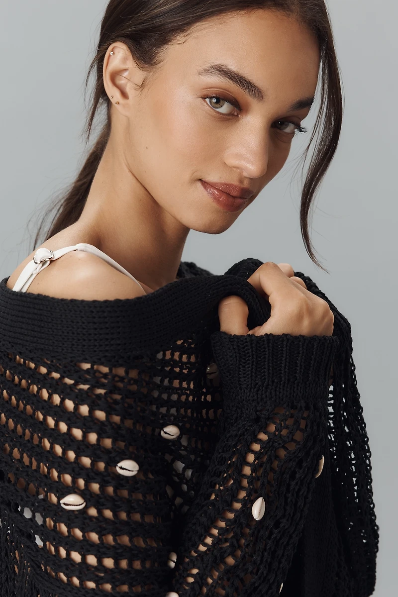 By Anthropologie Shell-Embellished Cardigan Sweater