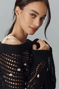 By Anthropologie Shell-Embellished Cardigan Sweater