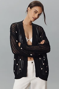 By Anthropologie Shell-Embellished Cardigan Sweater