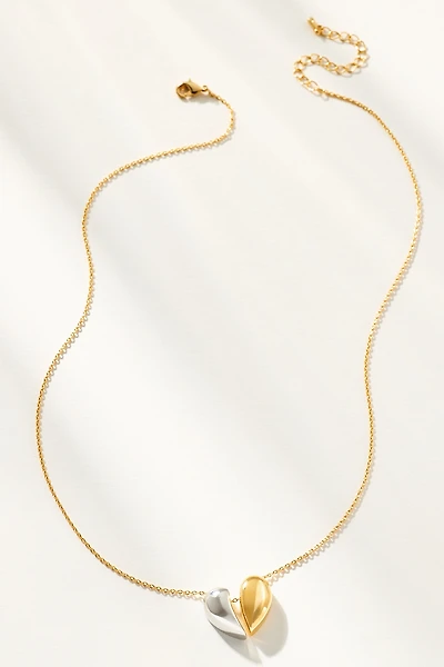 Mixed Metal Puffy Heart Charm Necklace