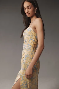 Hutch Tylia Sleeveless Ruched Side-Slit Sequin Maxi Dress