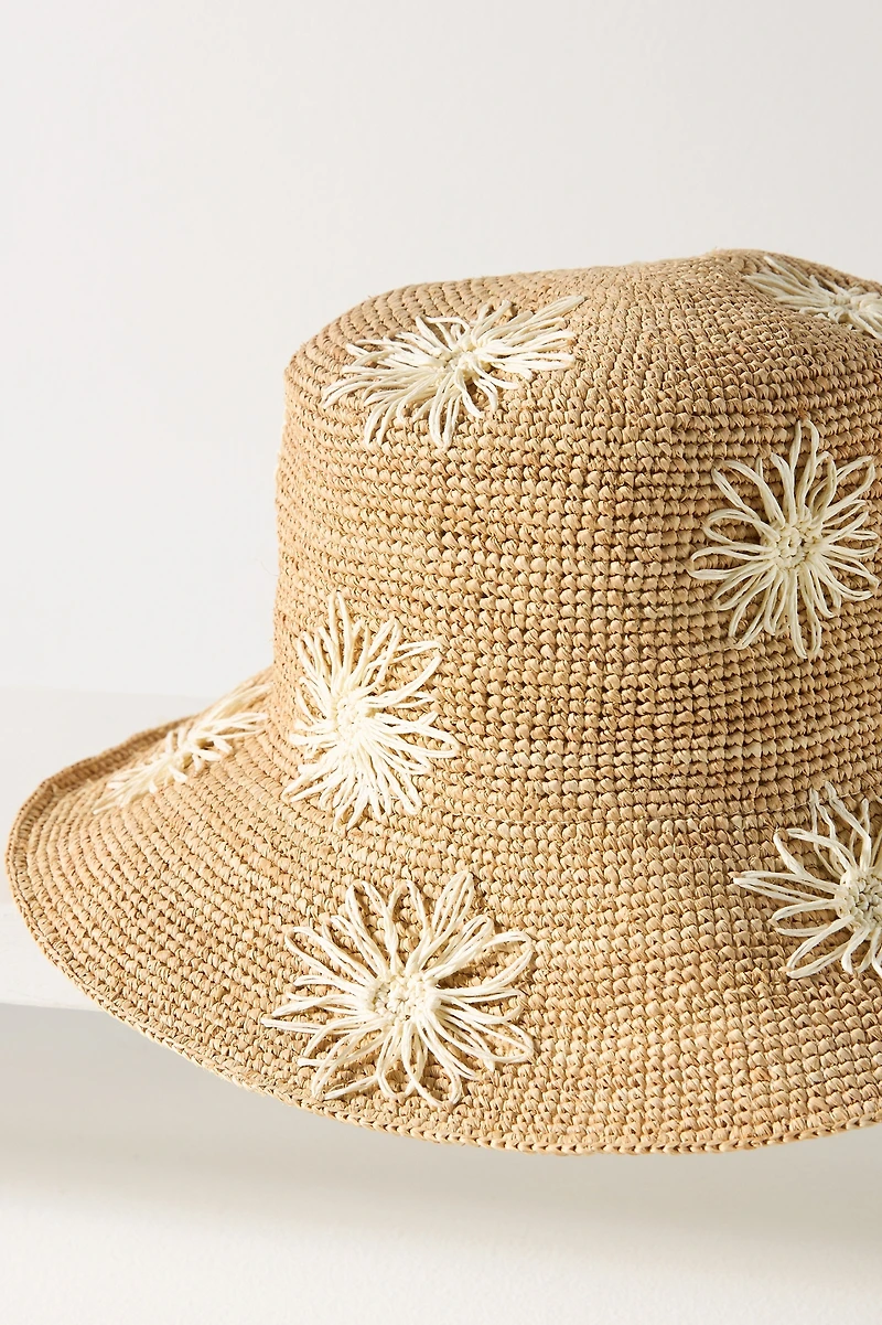 San Diego Hat Co. Floral Embroidered Straw Bucket