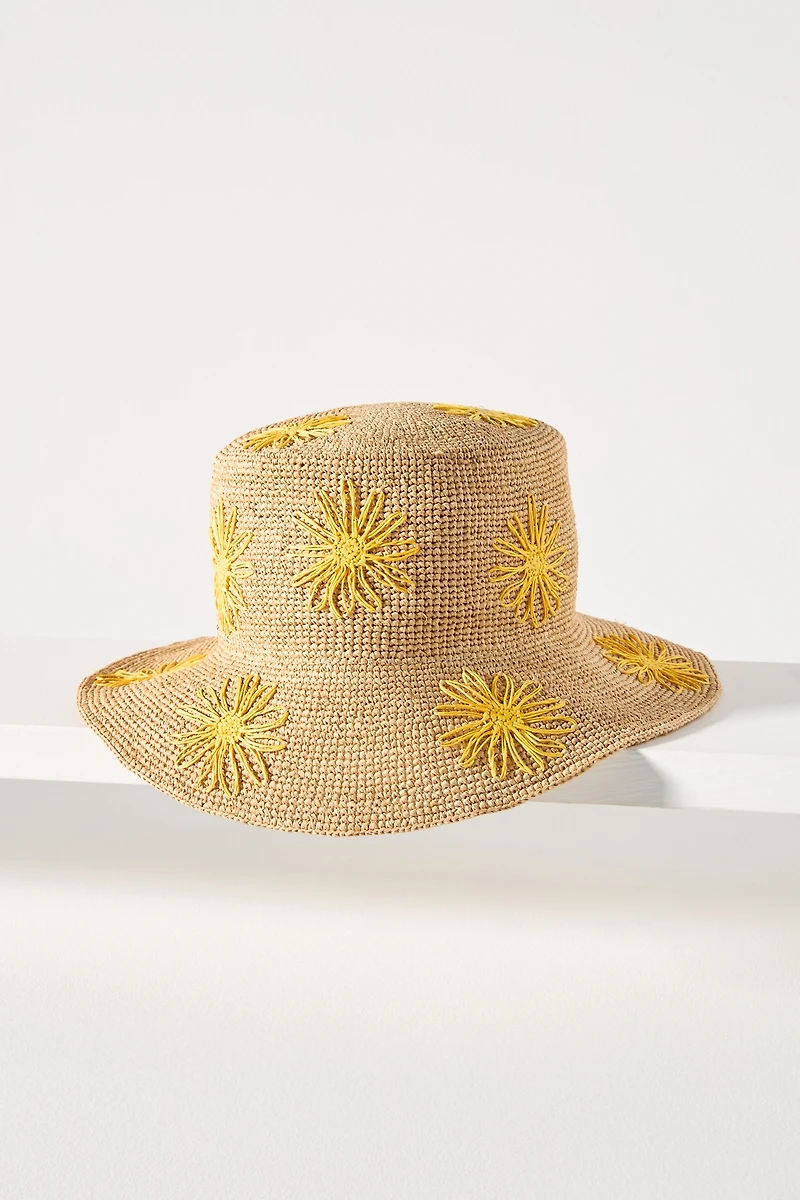 San Diego Hat Co. Floral Embroidered Straw Bucket Hat