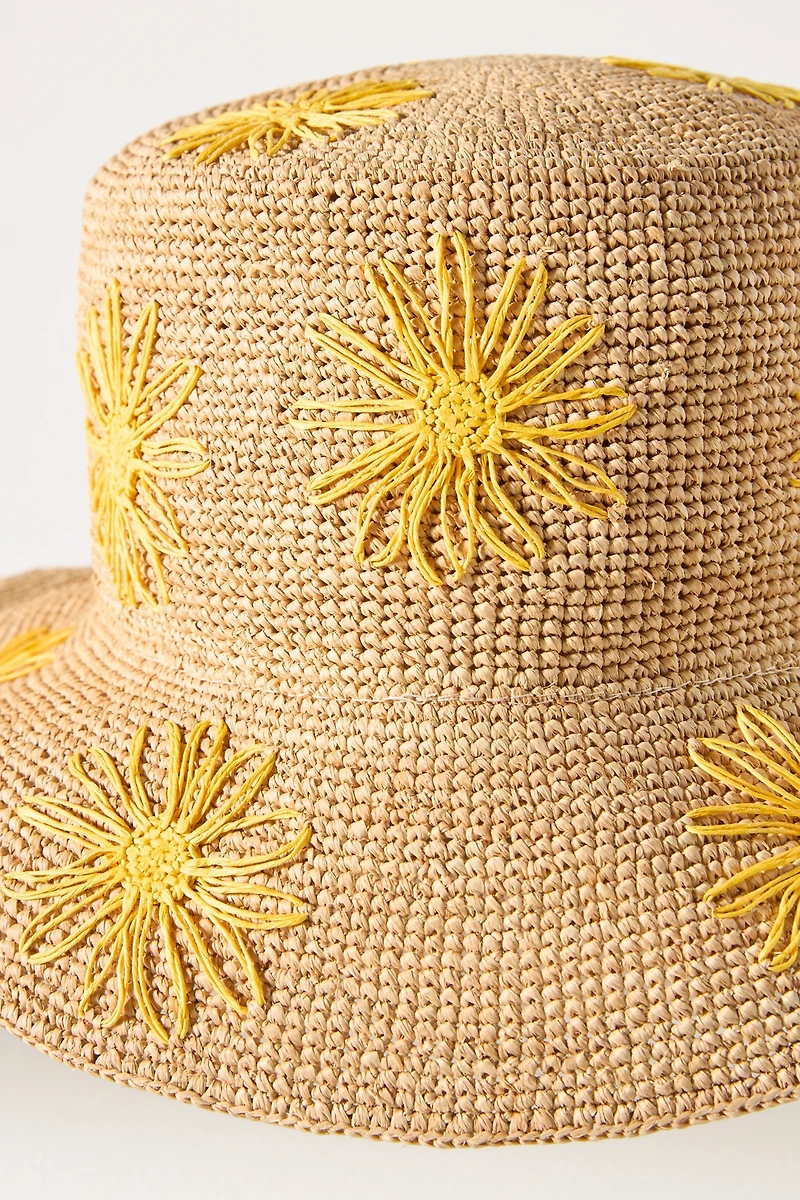 San Diego Hat Co. Floral Embroidered Straw Bucket Hat
