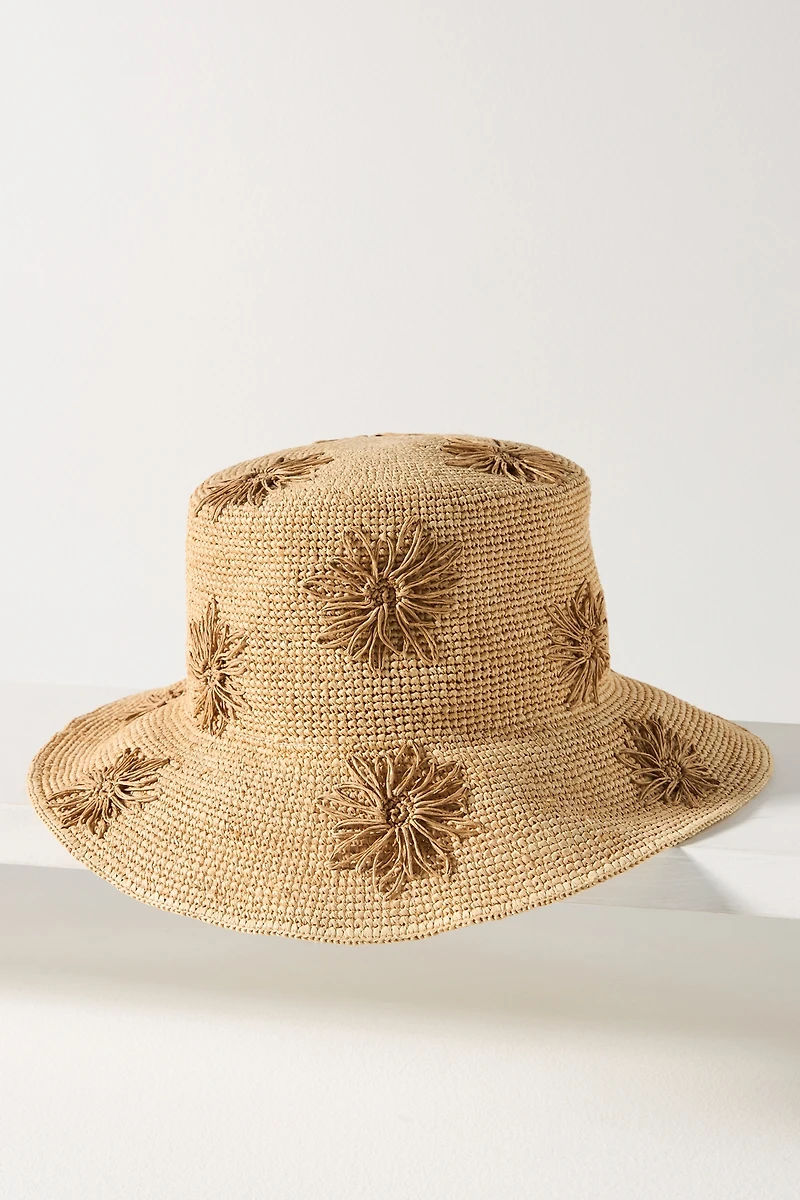 San Diego Hat Co. Floral Embroidered Straw Bucket