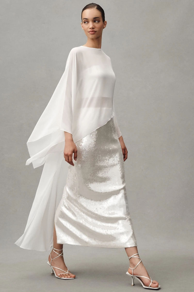 Mare Sheer Cape Sequin Maxi Dress