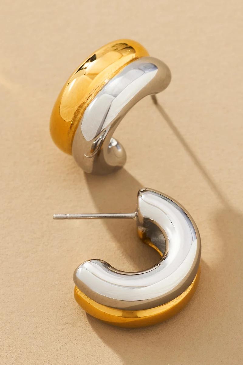 Mixed Metal Double Hoop Earrings