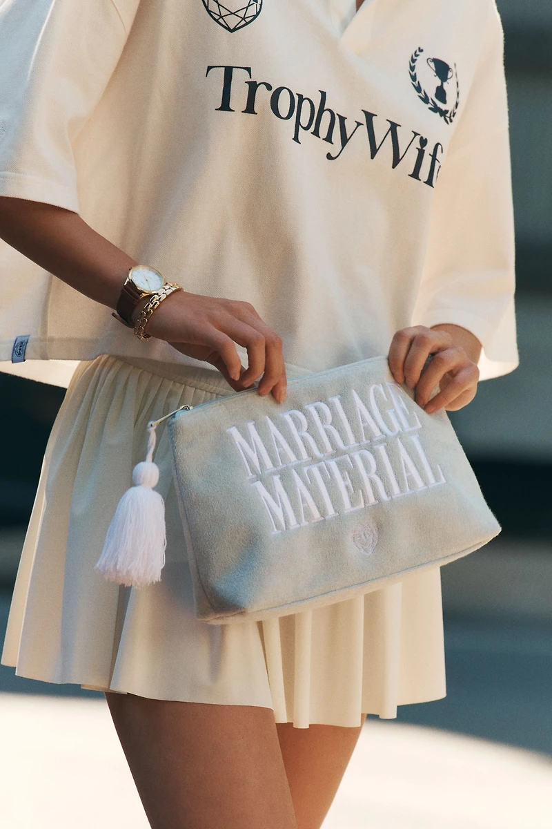 BRIDEMERCH Embroidered Marriage Material Terry Beach Pouch