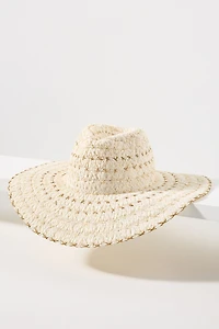 Embroidered Raffia Straw Rancher