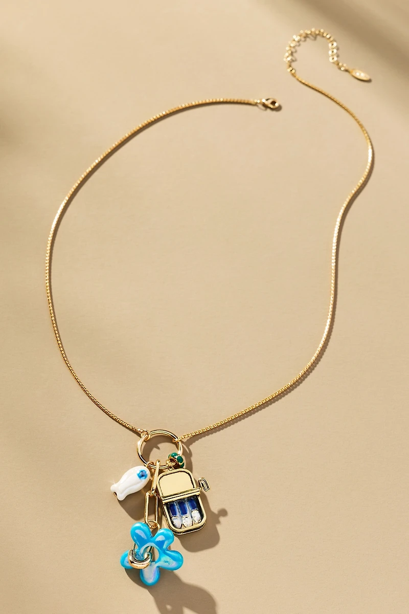 Thick Chain Charm Cluster Necklace