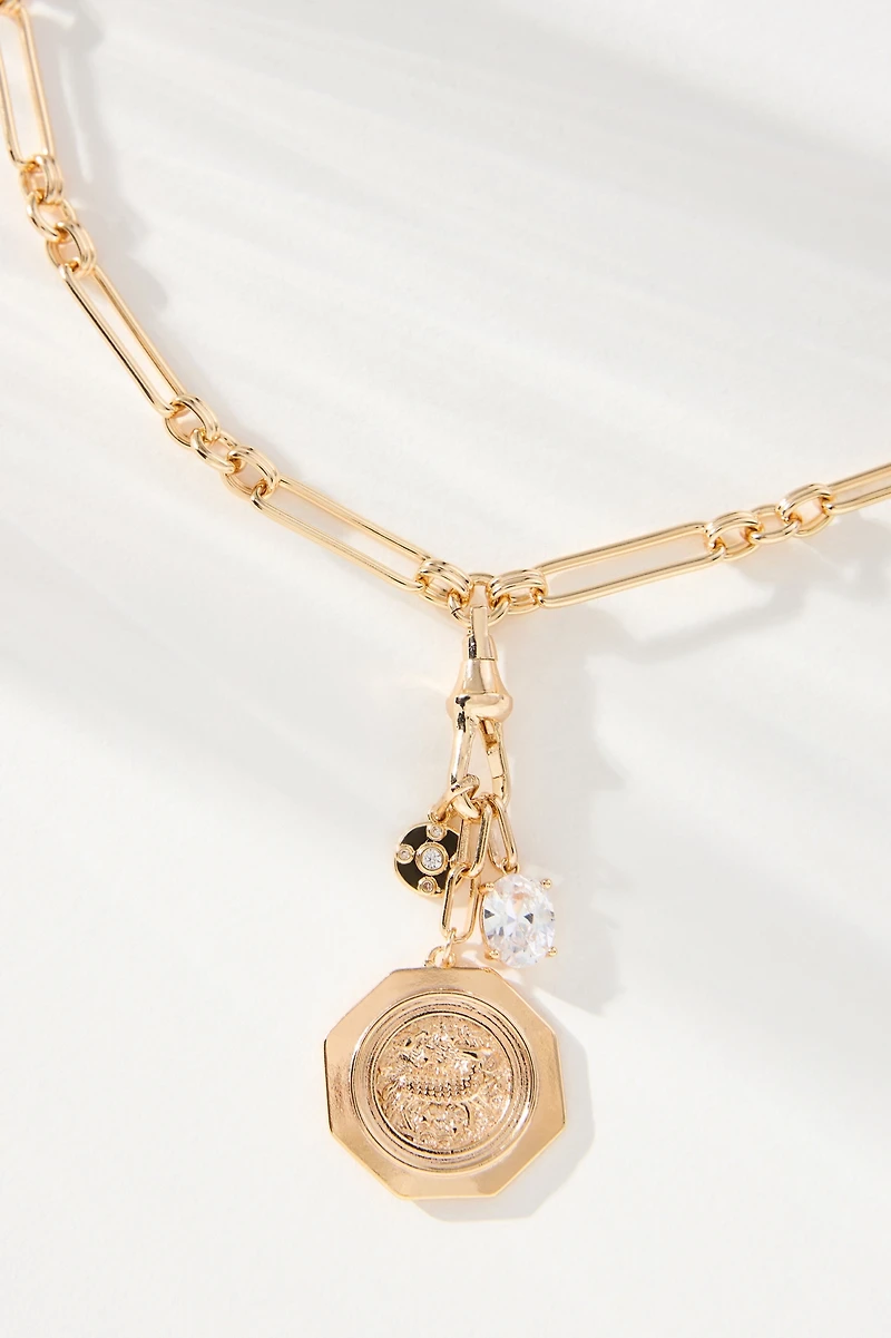 Thick Chain Charm Cluster Necklace