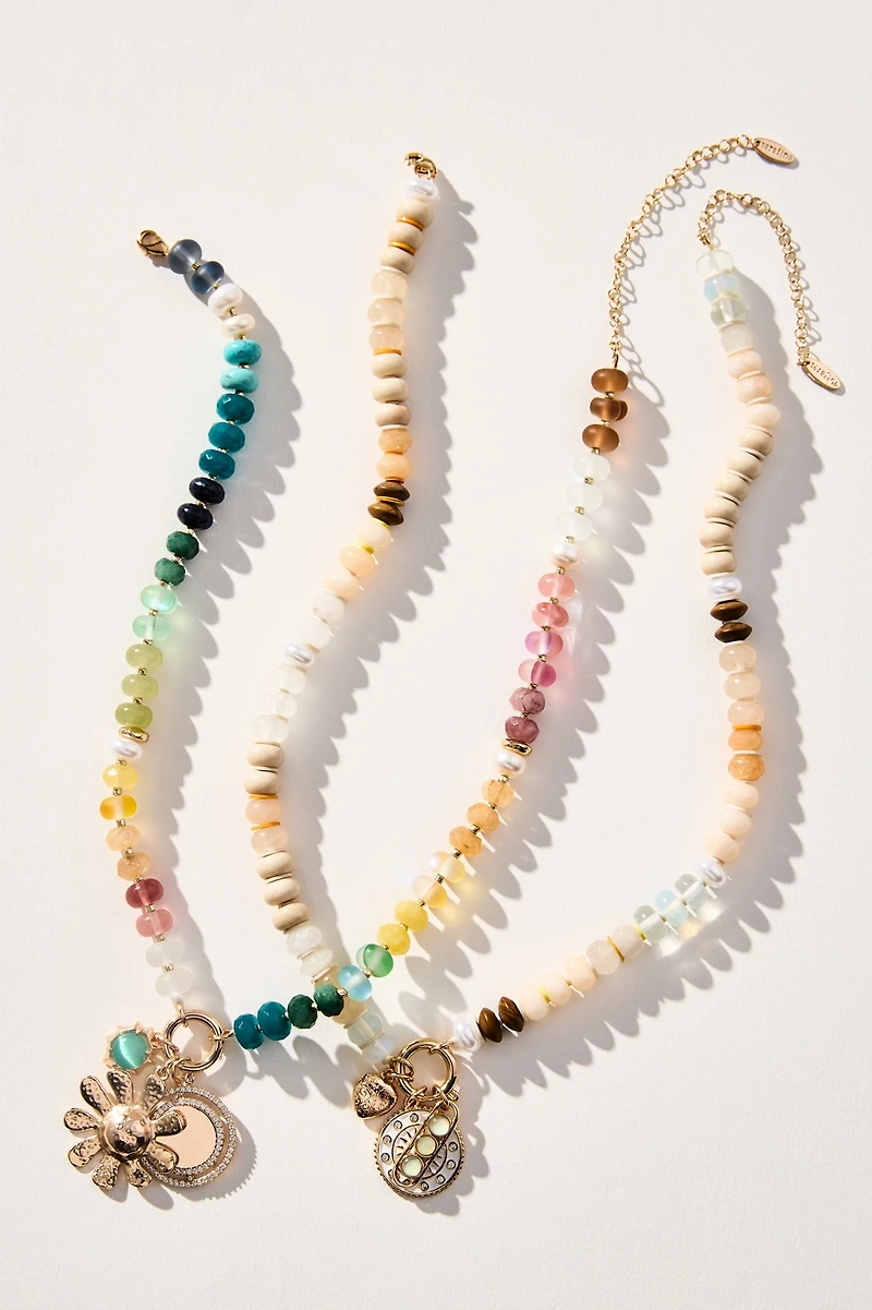 Beaded Charm Cluster Necklace