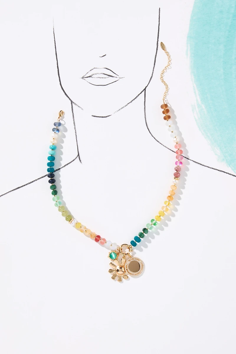 Beaded Charm Cluster Necklace