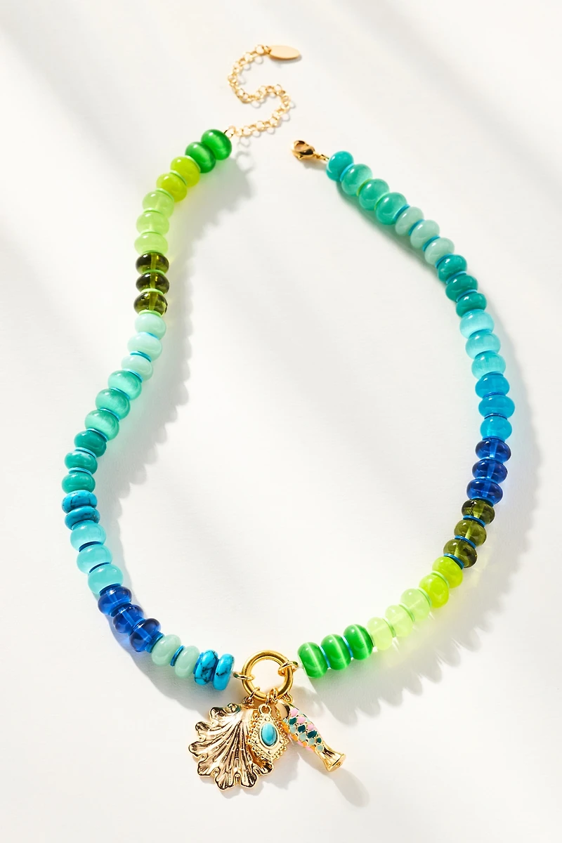 Beaded Charm Cluster Necklace