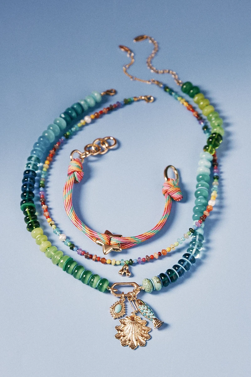 Beaded Charm Cluster Necklace