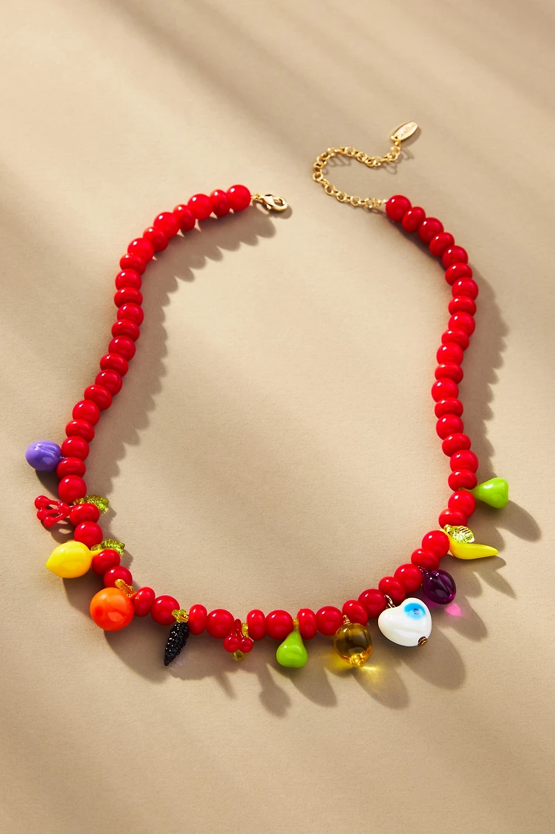 Beaded Fruit Icon Charm Necklace