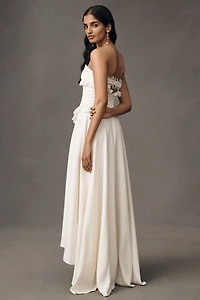 For Love & Lemons Harmony Silk Strapless Corset Drop-Waist High-Low Maxi Dress