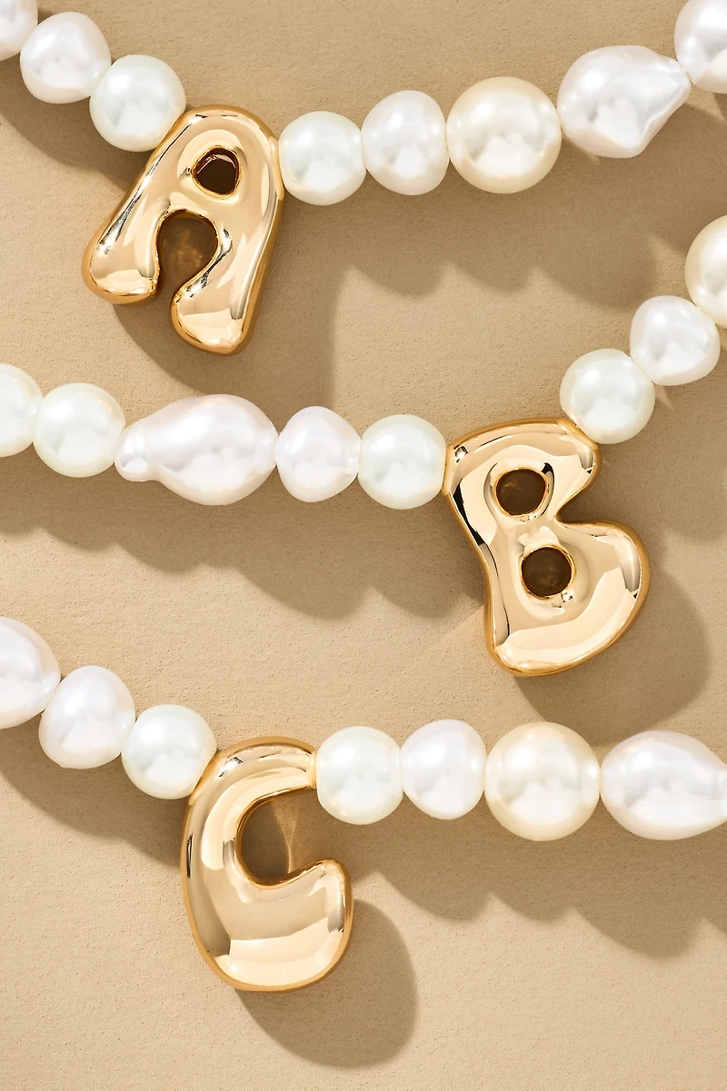 Pearl Bubble Letter Monogram Necklace
