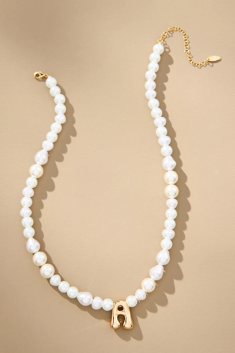 Pearl Bubble Letter Monogram Necklace