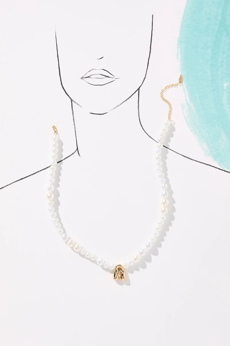 Pearl Bubble Letter Monogram Necklace