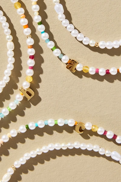 Pearl Beaded Bubble Letter Lowercase Monogram Necklaces, Set of 2