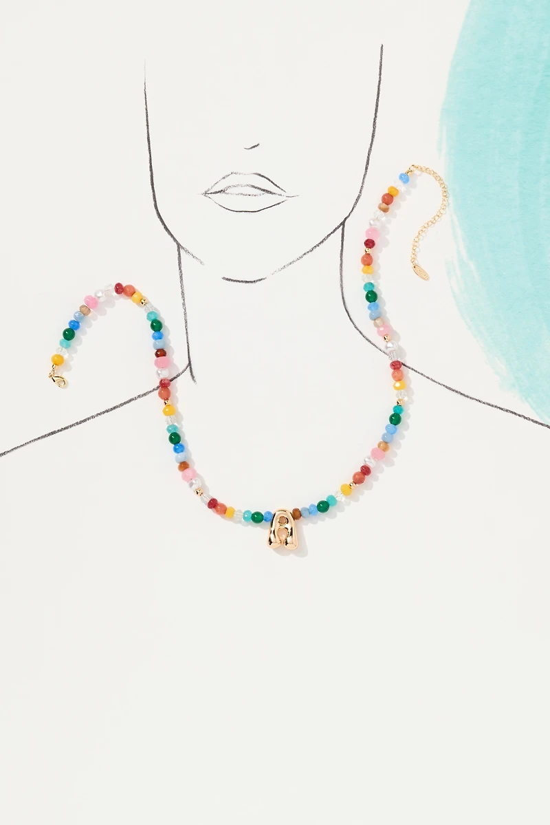 Colorful Beaded Bubble Letter Monogram Necklace