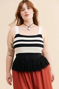 Eloquii Striped Knitted Fringe Hem Tank