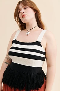 Eloquii Striped Knitted Fringe Hem Tank