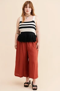 Eloquii Striped Knitted Fringe Hem Tank