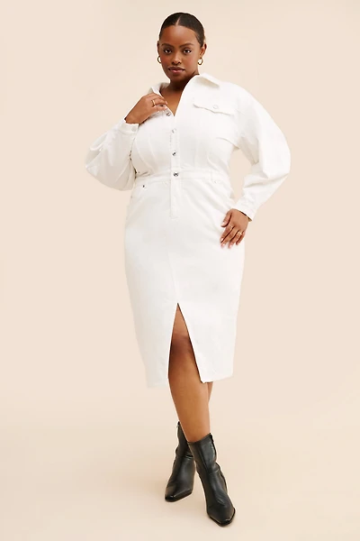 Eloquii White Denim Midi Dress