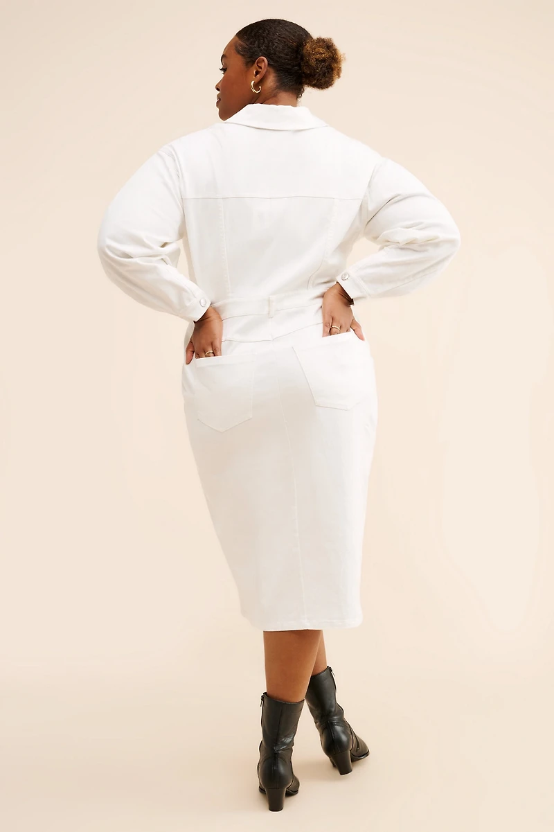Eloquii White Denim Midi Dress